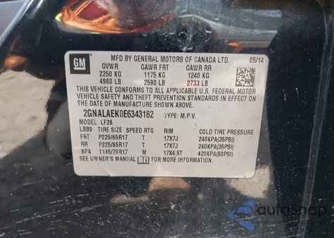 2014 Chevrolet Equinox Ls из США, поврежденный, VIN 2GNALAEK0E6343182